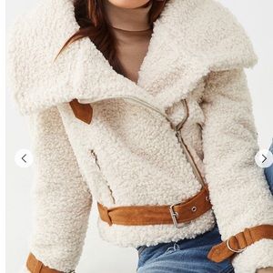 Faux Curly Lamb Moto Fleece Jacket